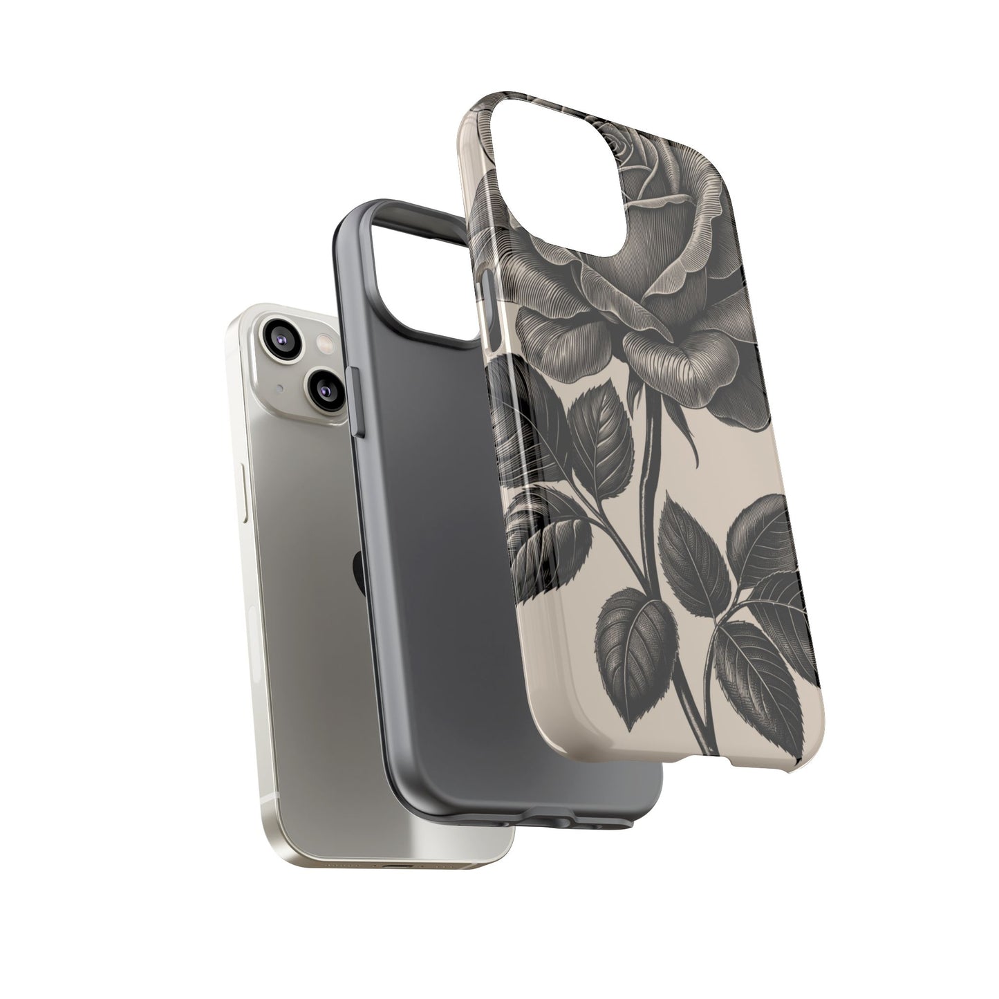 Black Rose Phone Case, Tough Cases with Floral Design, Elegant Tech Accessory, Gift for Flower Lovers, Stylish Protection