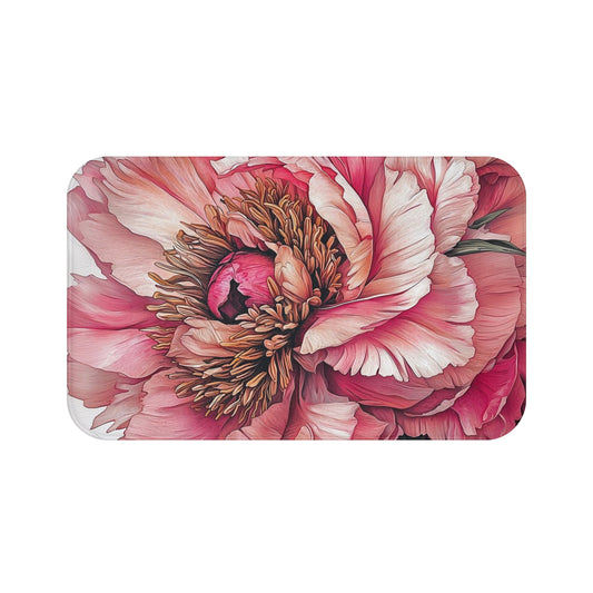Floral Bathroom Bath Mat, Boho Home Decor, Flower Design, Pink Peony Rug, Mother's Day Gift, Cozy Bathroom
