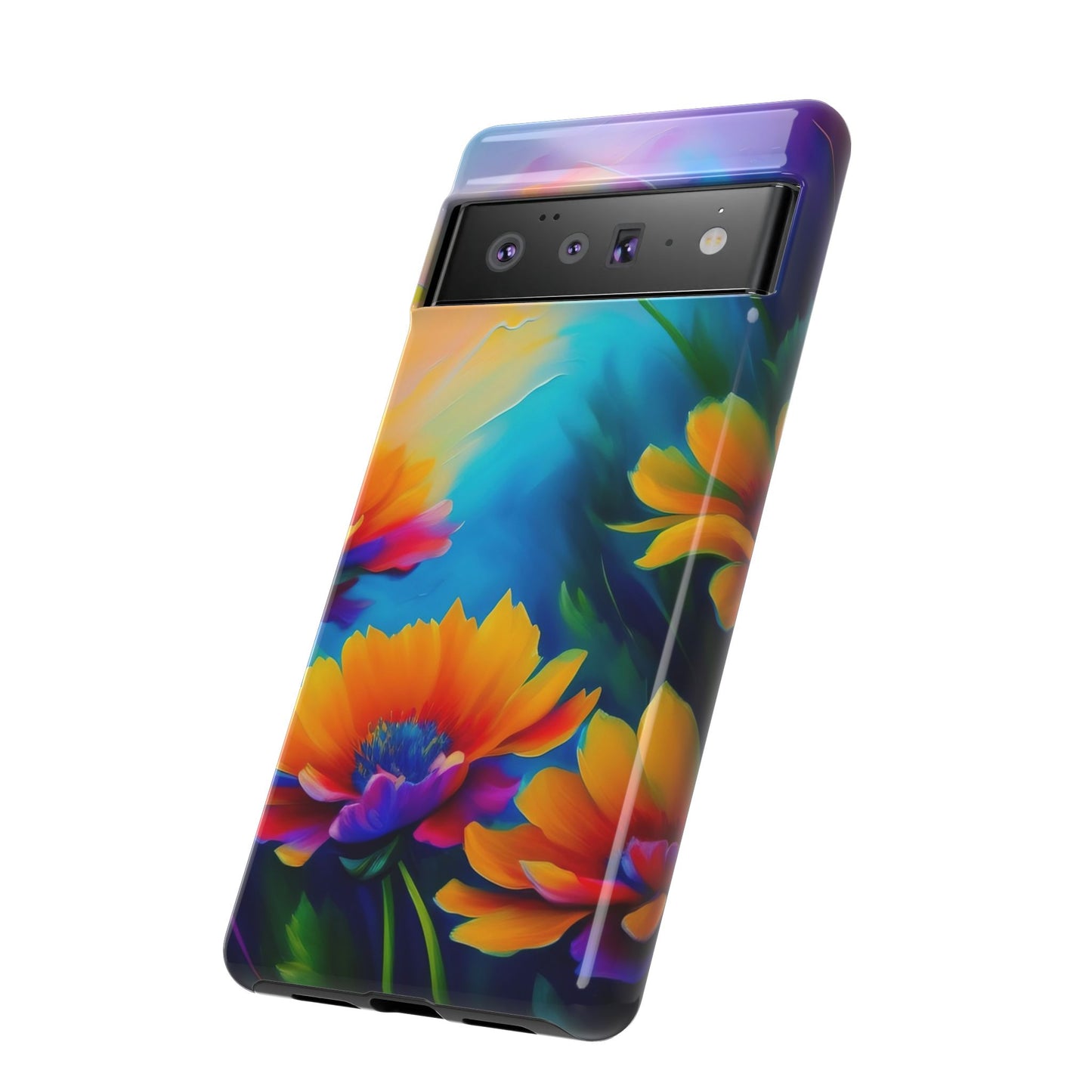 Floral Sunset Tough Phone Case — Vibrant Watercolor Flowers Protective Cover