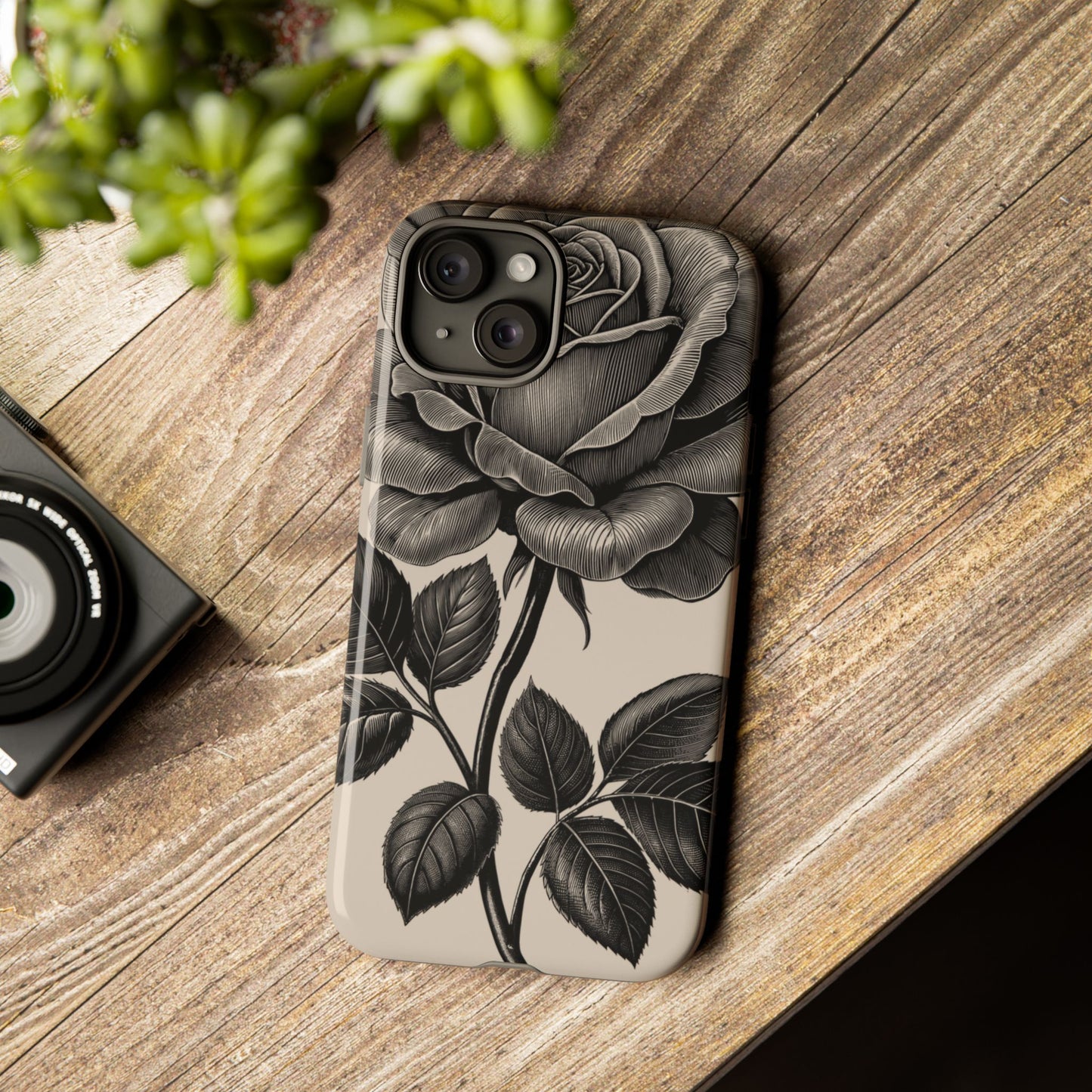 Black Rose Phone Case, Tough Cases with Floral Design, Elegant Tech Accessory, Gift for Flower Lovers, Stylish Protection