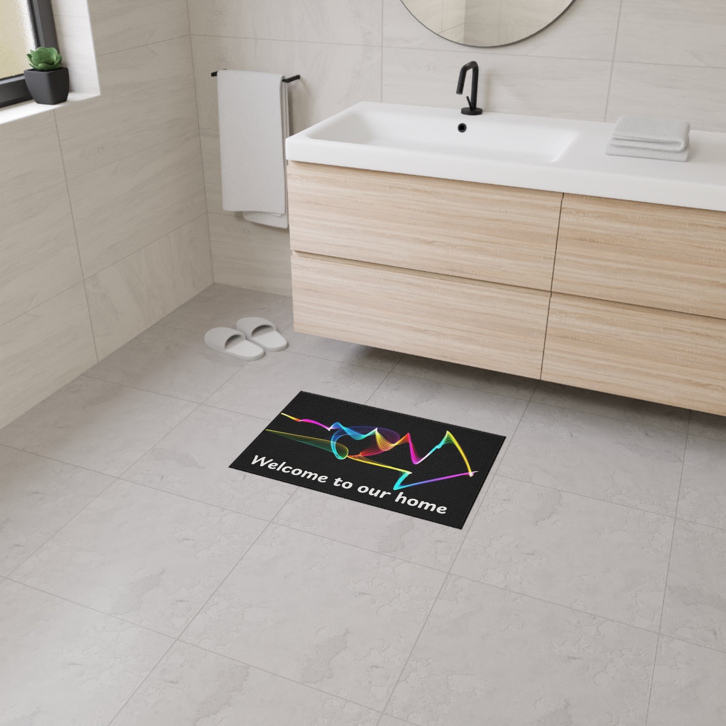 Welcome to Our Home Floor Mat — Colorful Wave Entrance Rug