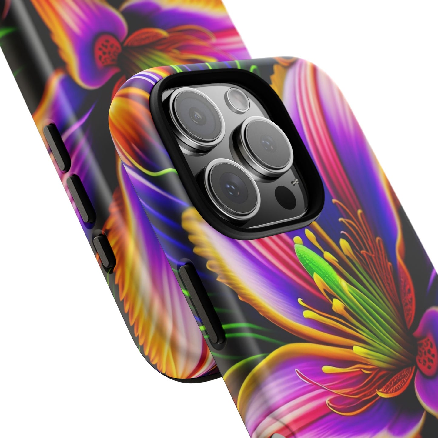 Floral Neon Tough Phone Case — Vivid Purple & Orange Lily Protective Cover