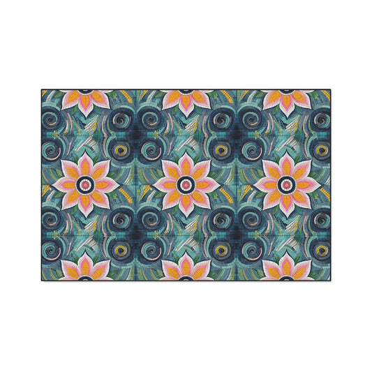 Floral Mosaic Heavy-Duty Floor Mat — Non-Slip Garden Pattern Rug