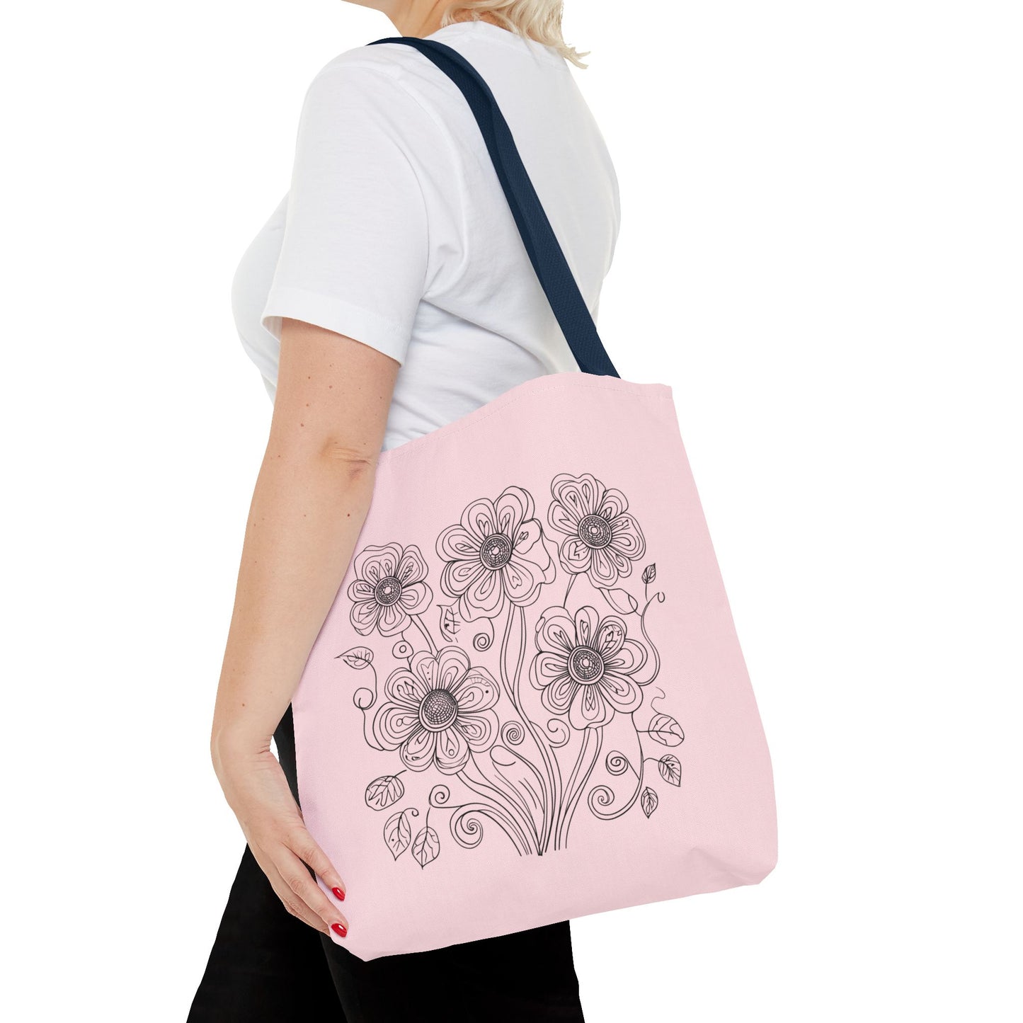 Floral Doodle Pink Tote Bag — Hand-Drawn Flower Design