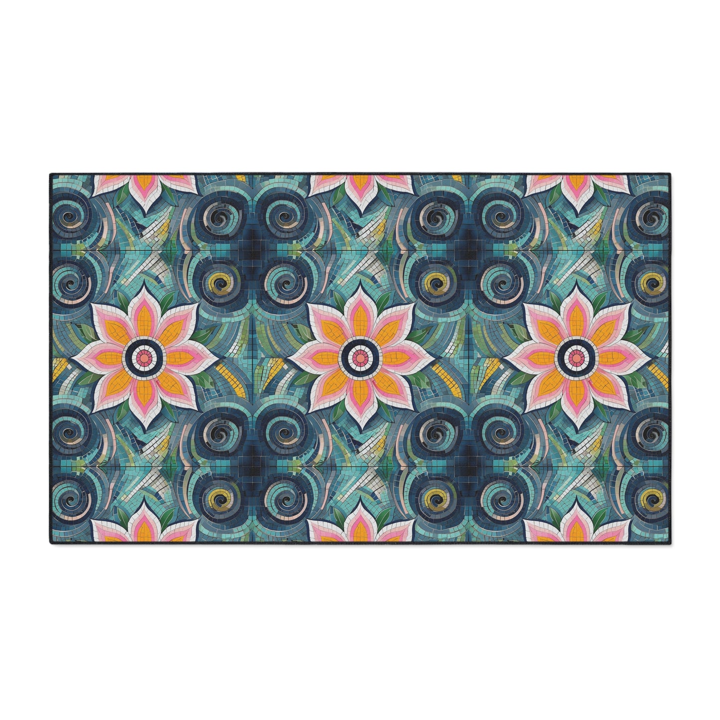 Floral Mosaic Heavy-Duty Floor Mat — Non-Slip Garden Pattern Rug