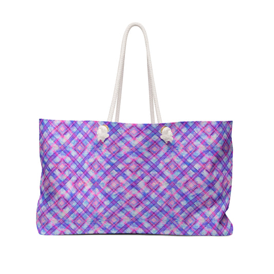 Weekender Bag — Purple Plaid Travel Tote | Large Carryall for Beach, Weekend Getaways & Gifts