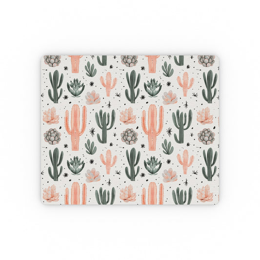 Cactus Pattern Rectangular Mouse Pad — Peach & Green Desert Succulent Desk Mat