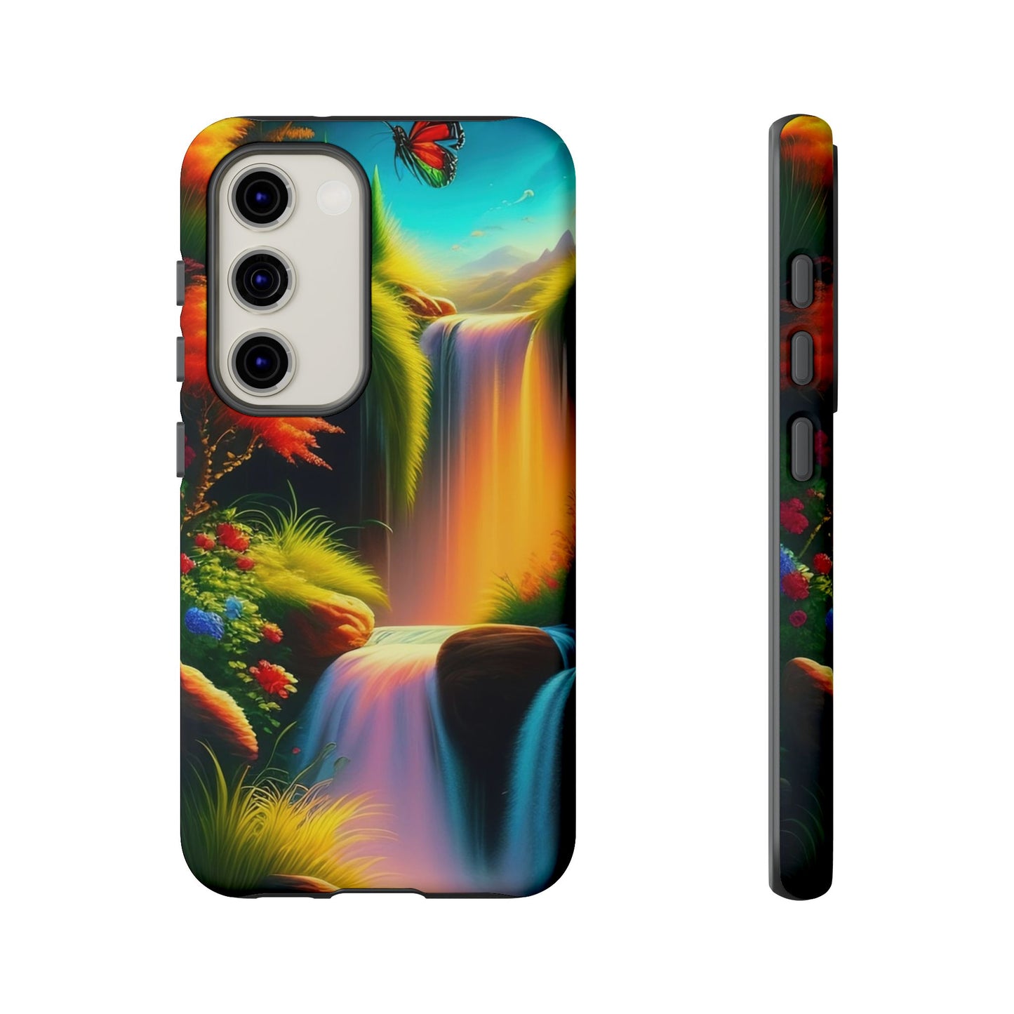 Phone Case - Vibrant Waterfall Landscape with Butterfly | Colorful Nature Protective Case