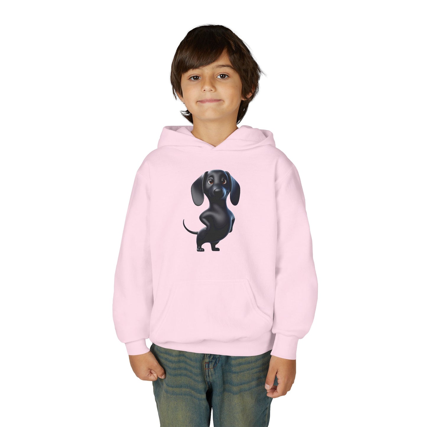 Youth Hoodie — Cute Black Dachshund Graphic