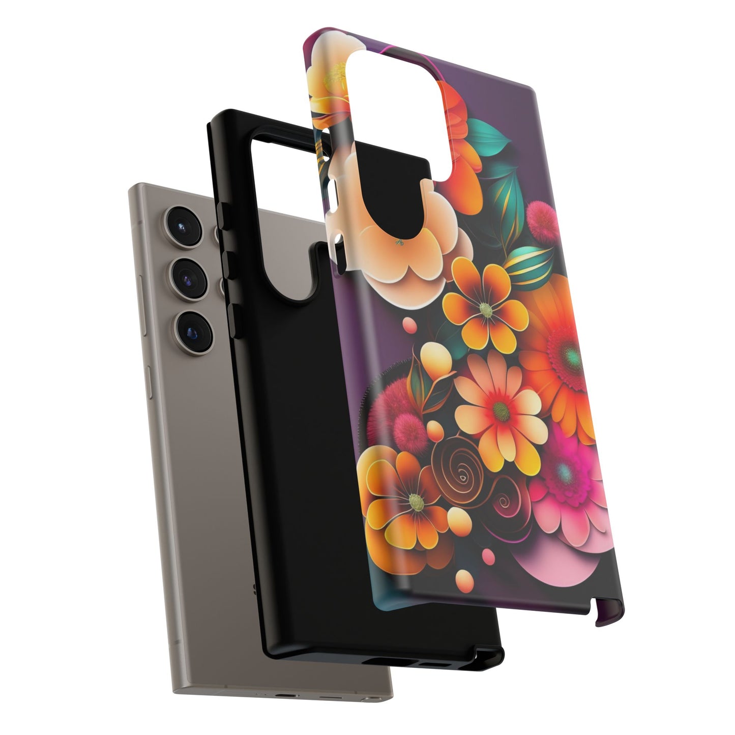 Floral Burst Tough Phone Case — Colorful Retro Flowers Protective Cover