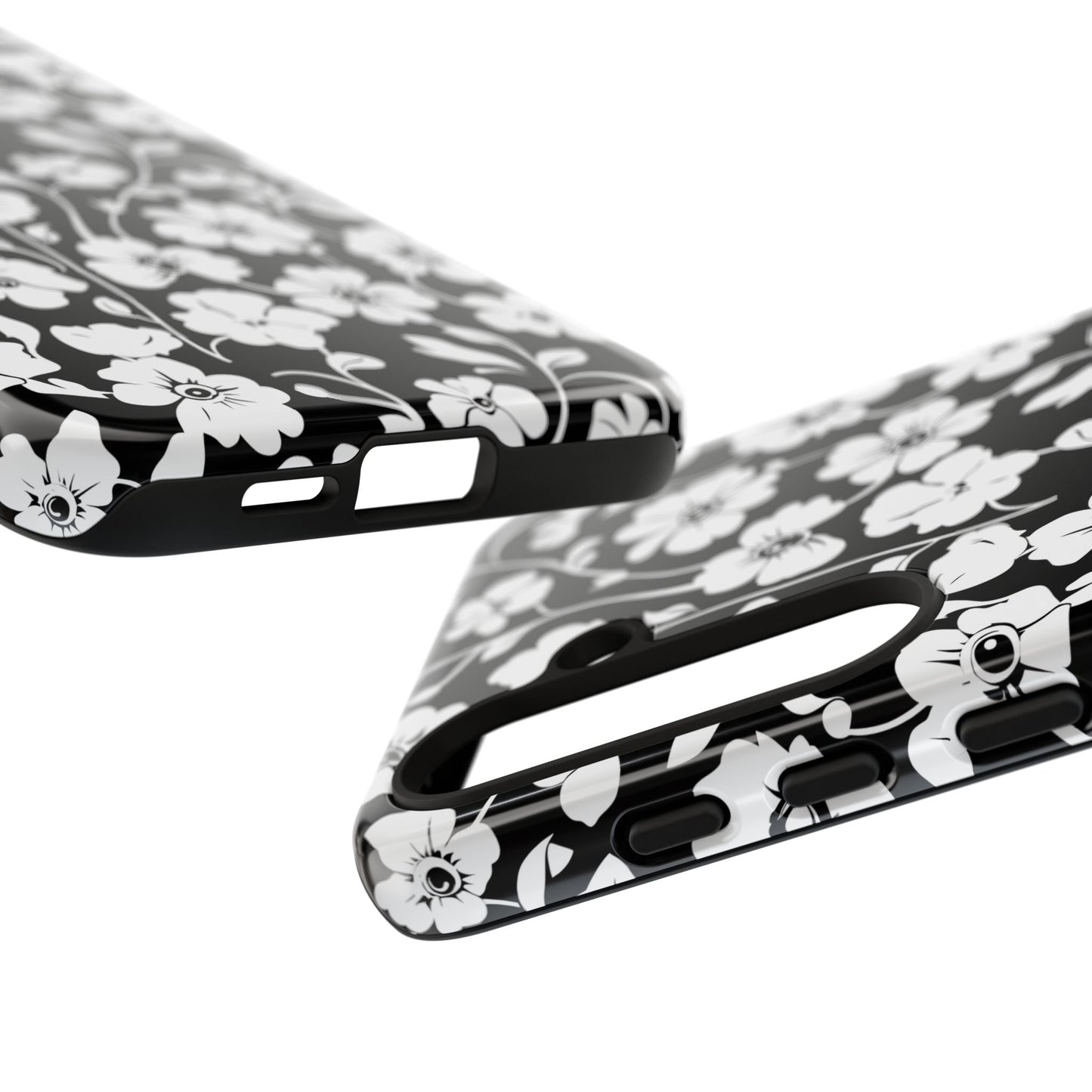 Floral Noir Tough Phone Case — Black & White Flower Protective Cover