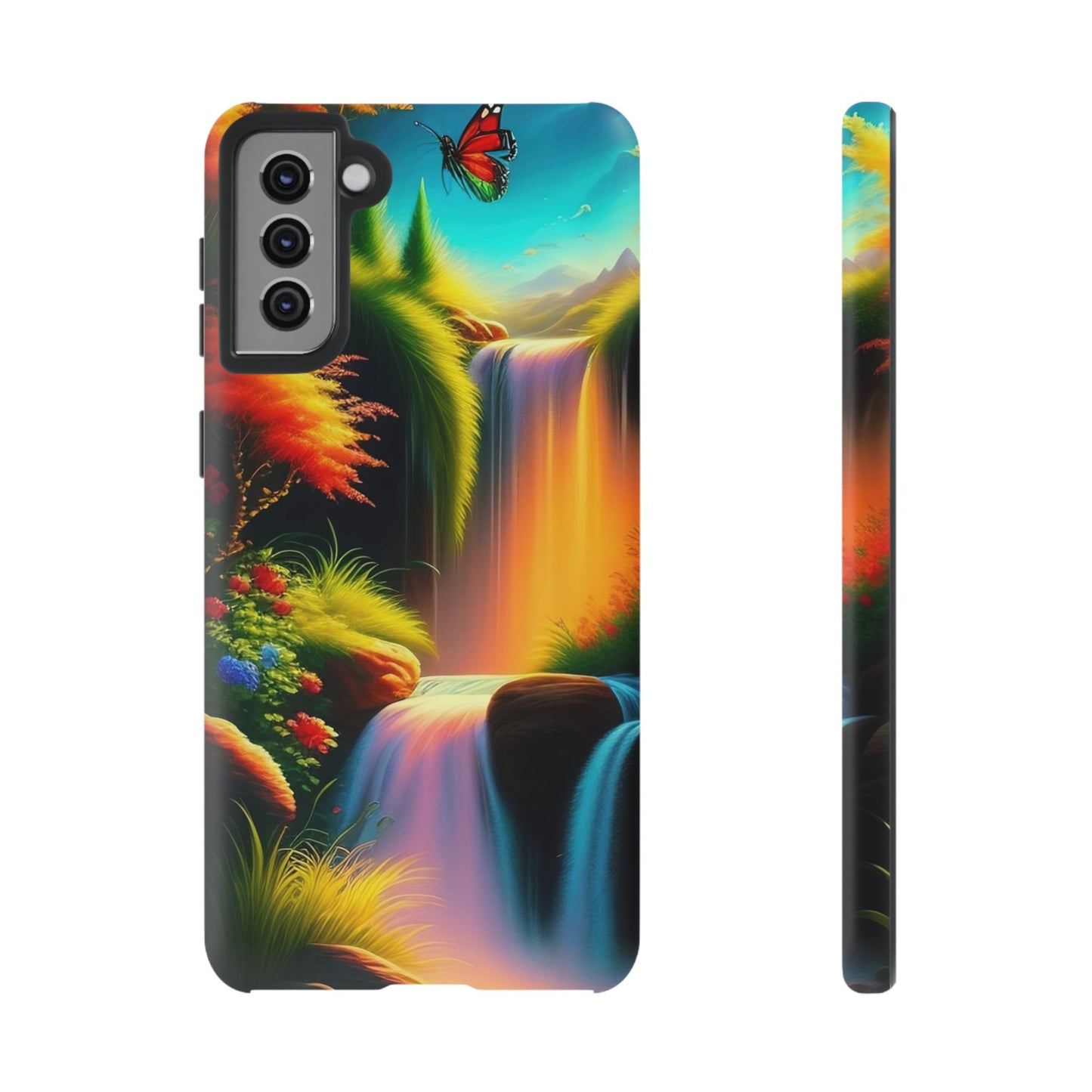 Phone Case - Vibrant Waterfall Landscape with Butterfly | Colorful Nature Protective Case