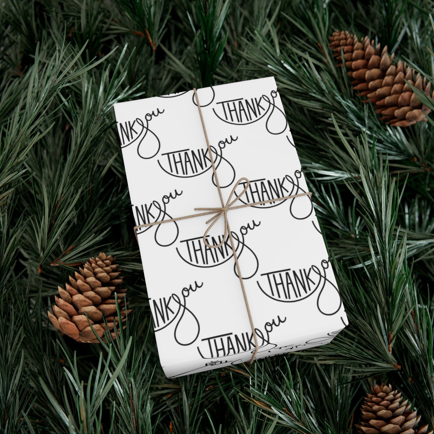 Thank You Gift Wrap Paper — Black Script 'Thank You' Pattern