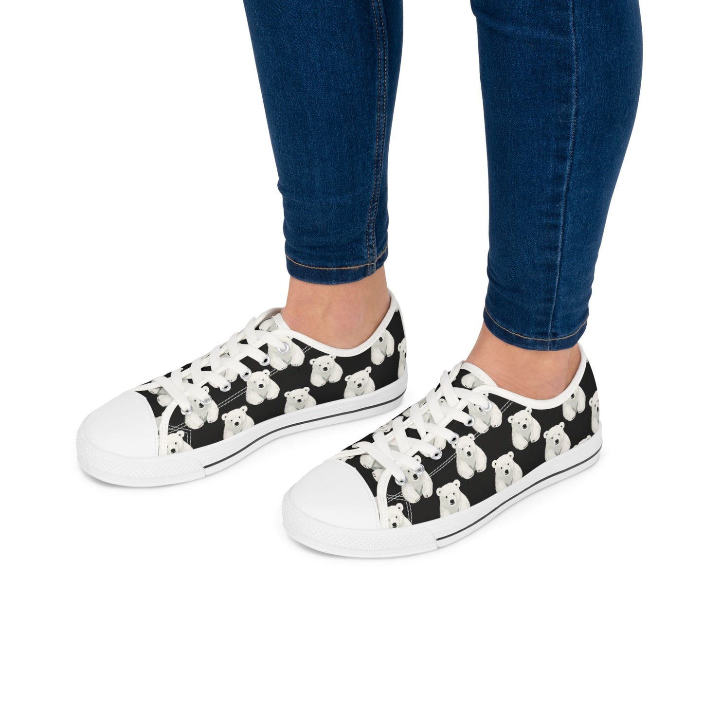 Polar Bear Pattern Low Top Sneakers — Cute Women's Canvas Shoes