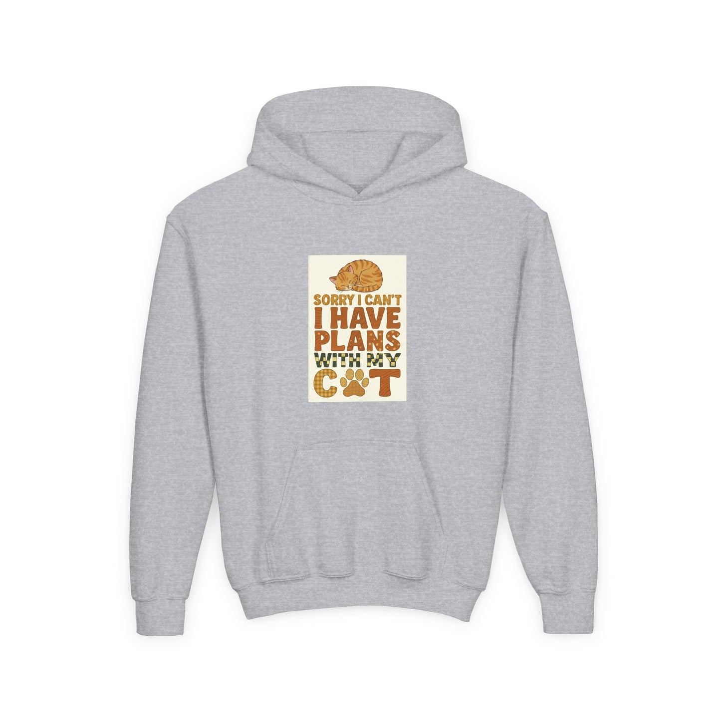 Youth Hoodie — "Sorry I Can't I Have Plans With My Cat" Cute Cat Lover Pullover
