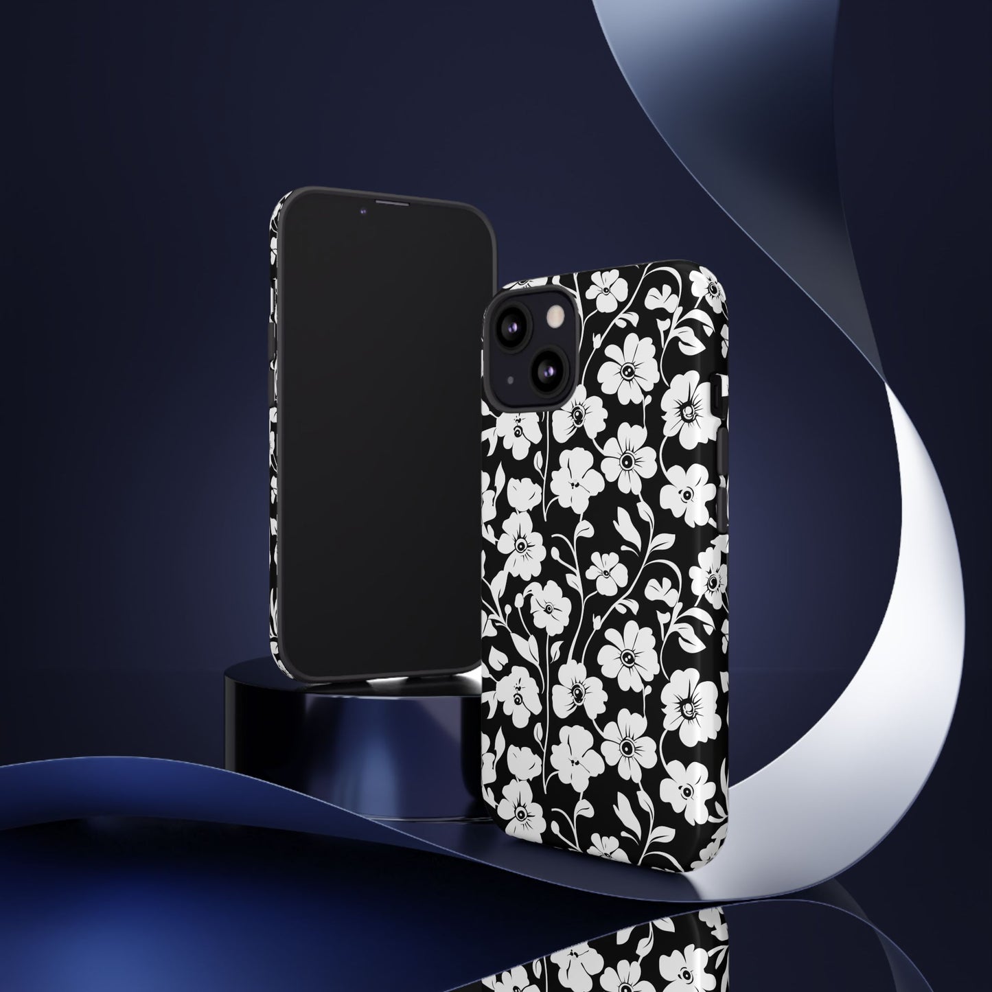 Floral Noir Tough Phone Case — Black & White Flower Protective Cover