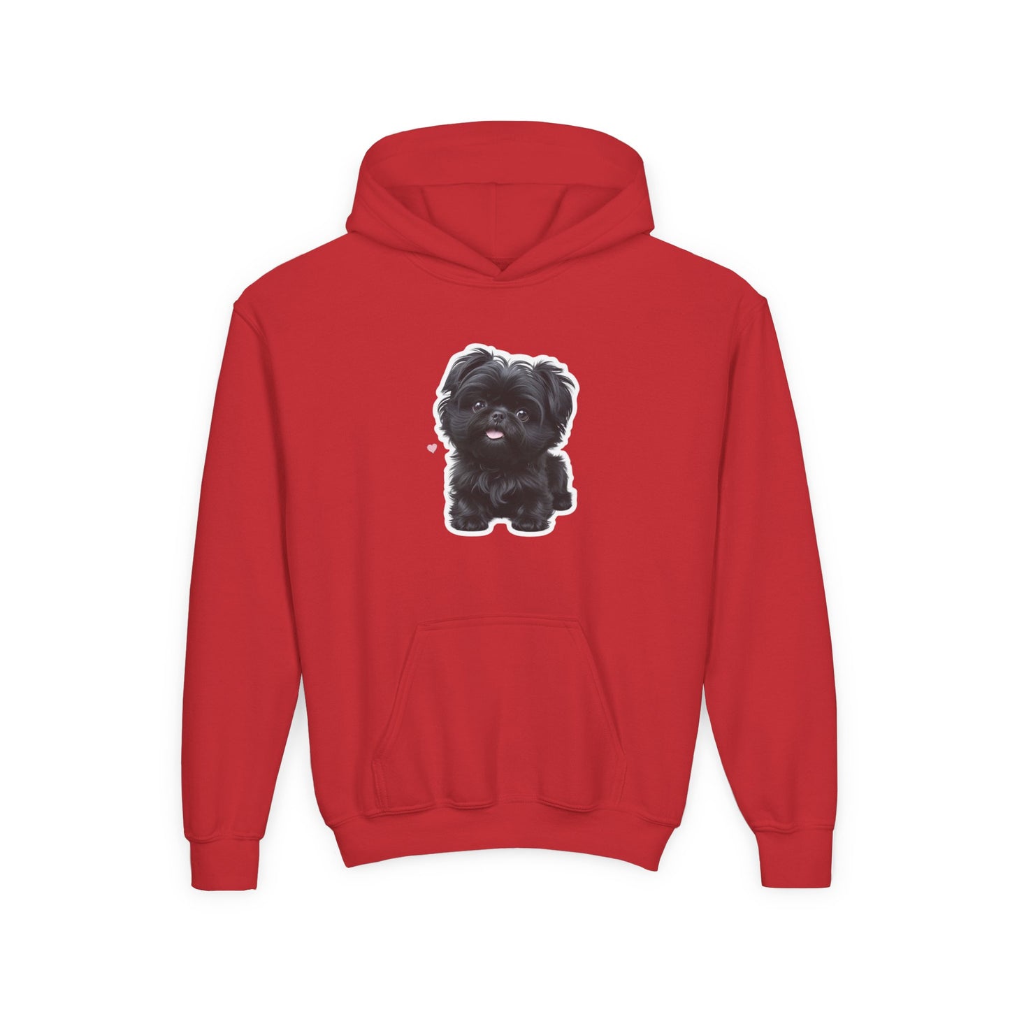 Youth Hoodie — Cute Black Shih Tzu with “Love Has Four Paws” Back Print