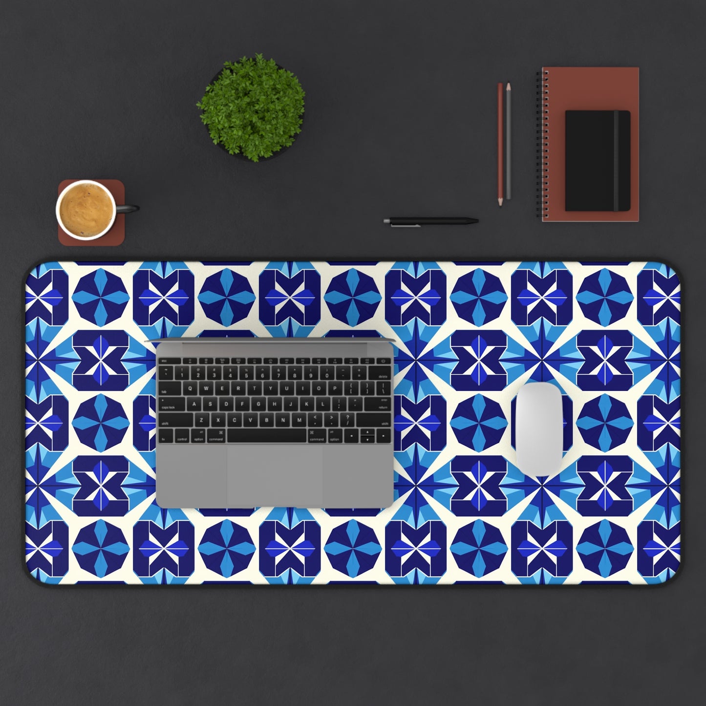 Blue Geometric Desk Mat for Stylish Workspaces