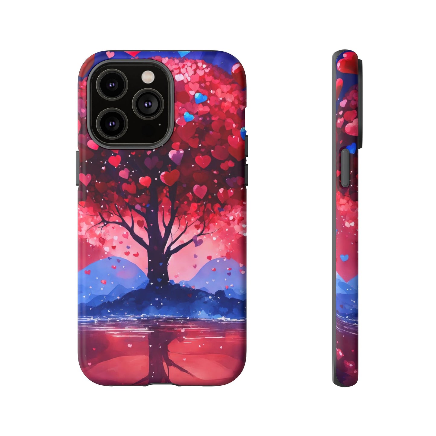 Heart Tree Phone Case — Romantic Red & Blue Protective Tough Case