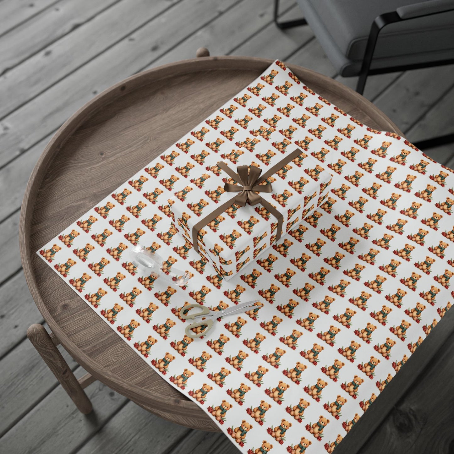 Christmas Teddy Bear Wrapping Paper Roll — Cute Holiday Gift Wrap