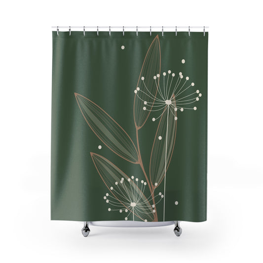 Botanical Dandelion Shower Curtain — Minimal Green Floral Bathroom Decor