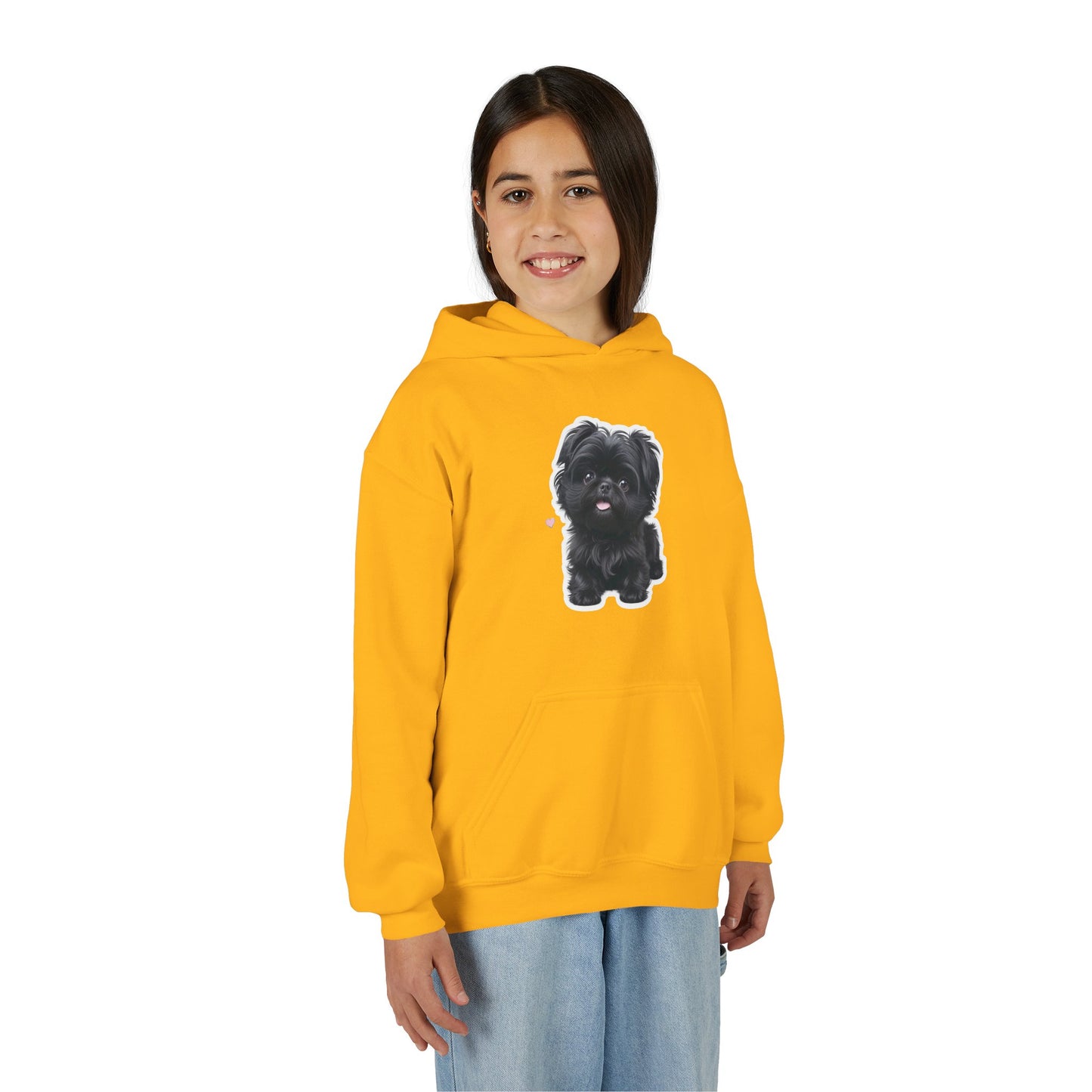 Youth Hoodie — Cute Black Shih Tzu with “Love Has Four Paws” Back Print