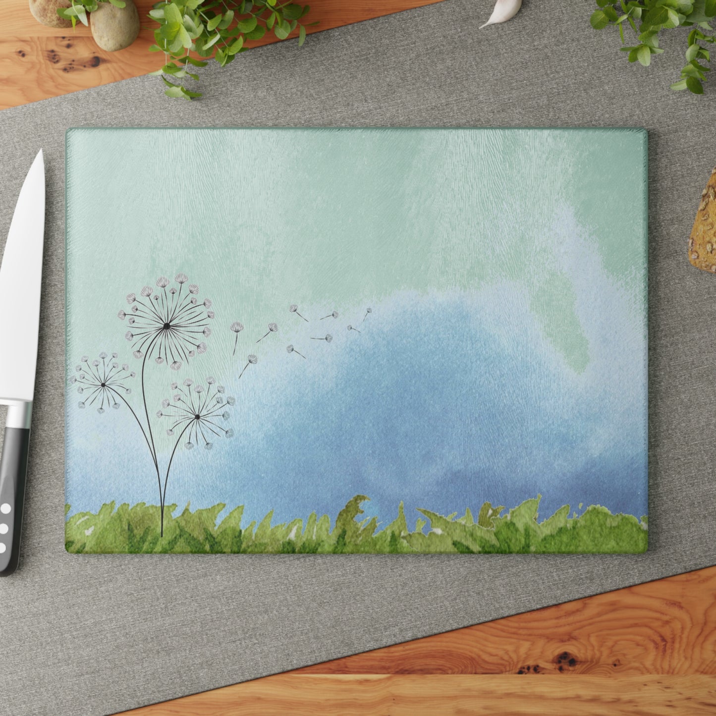 Artistic Glass Cutting Board - Floral Design for Kitchen Decor, Gift for Chefs, Wedding, Housewarming, Cooking Enthusiasts