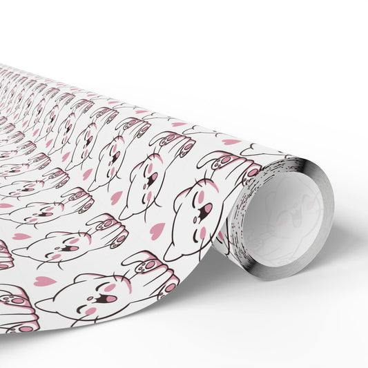 Wrapping Paper Roll — Cute Blushing Cat Pattern with Pink Hearts