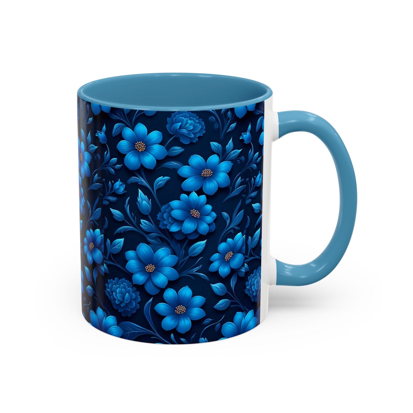 Floral Accent Coffee Mug, Blue Flower Mug, Ceramic Coffee Cup, Gift for Her, Nature-Themed Drinkware, Floral Home Decor, Unique Mug