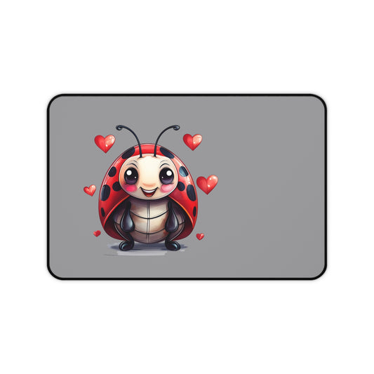 Cute Ladybug Desk Mat — Playful Mouse Pad with Heart Cartoon Design