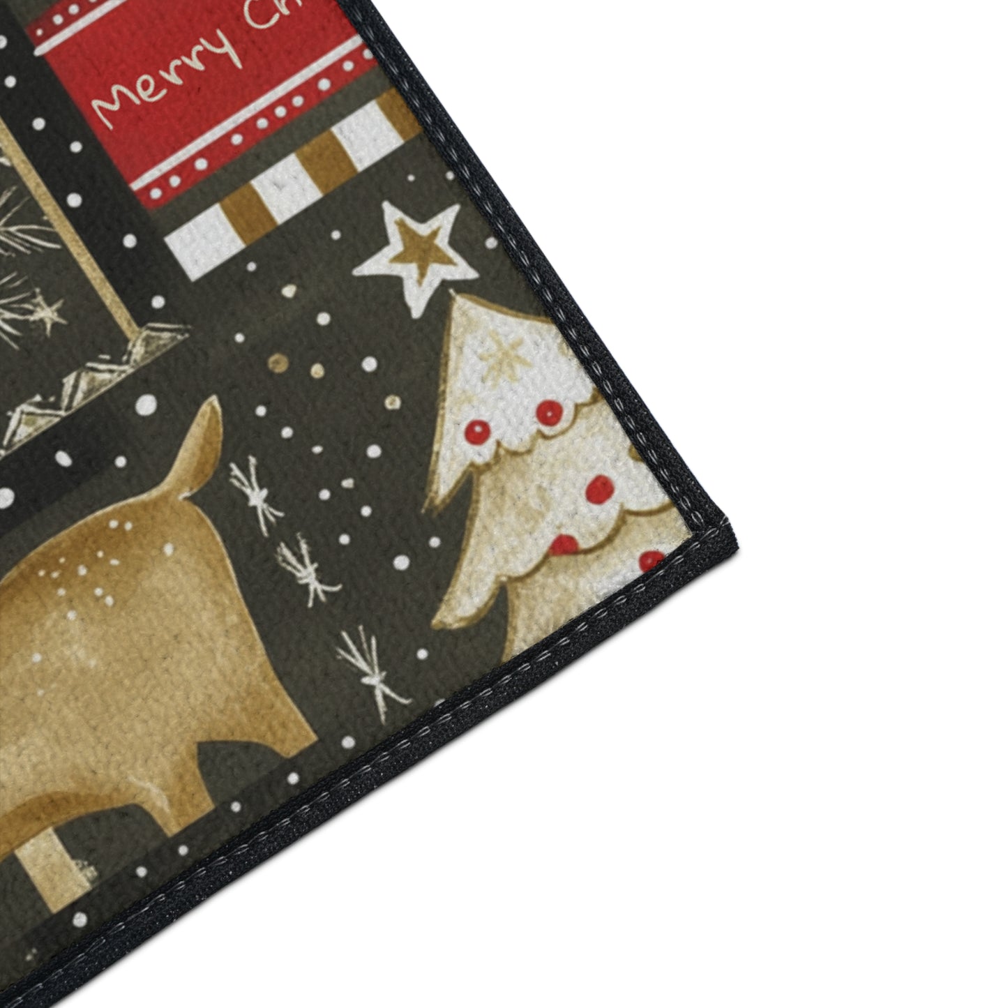 Christmas Reindeer Patchwork Floor Mat — Heavy Duty Holiday Entry Rug