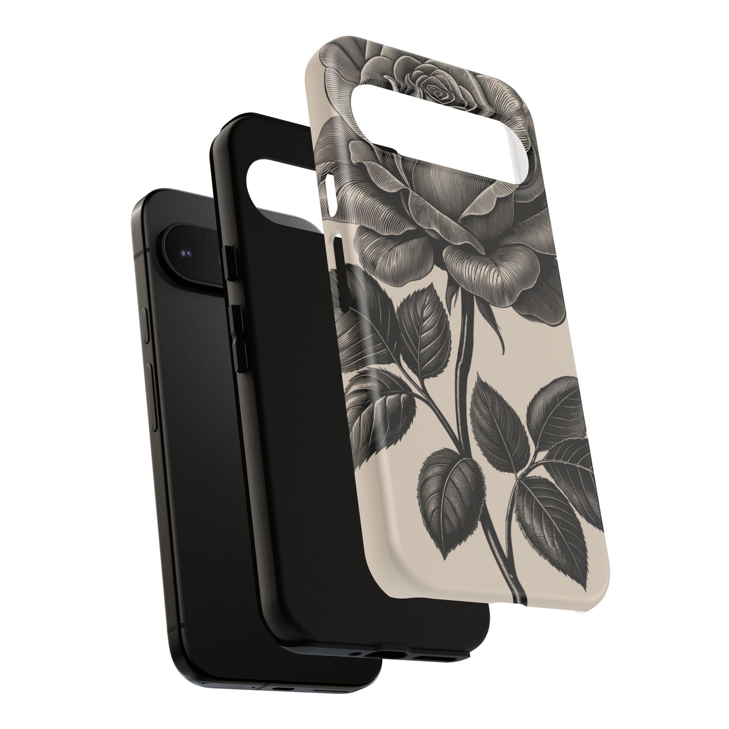 Black Rose Phone Case, Tough Cases with Floral Design, Elegant Tech Accessory, Gift for Flower Lovers, Stylish Protection
