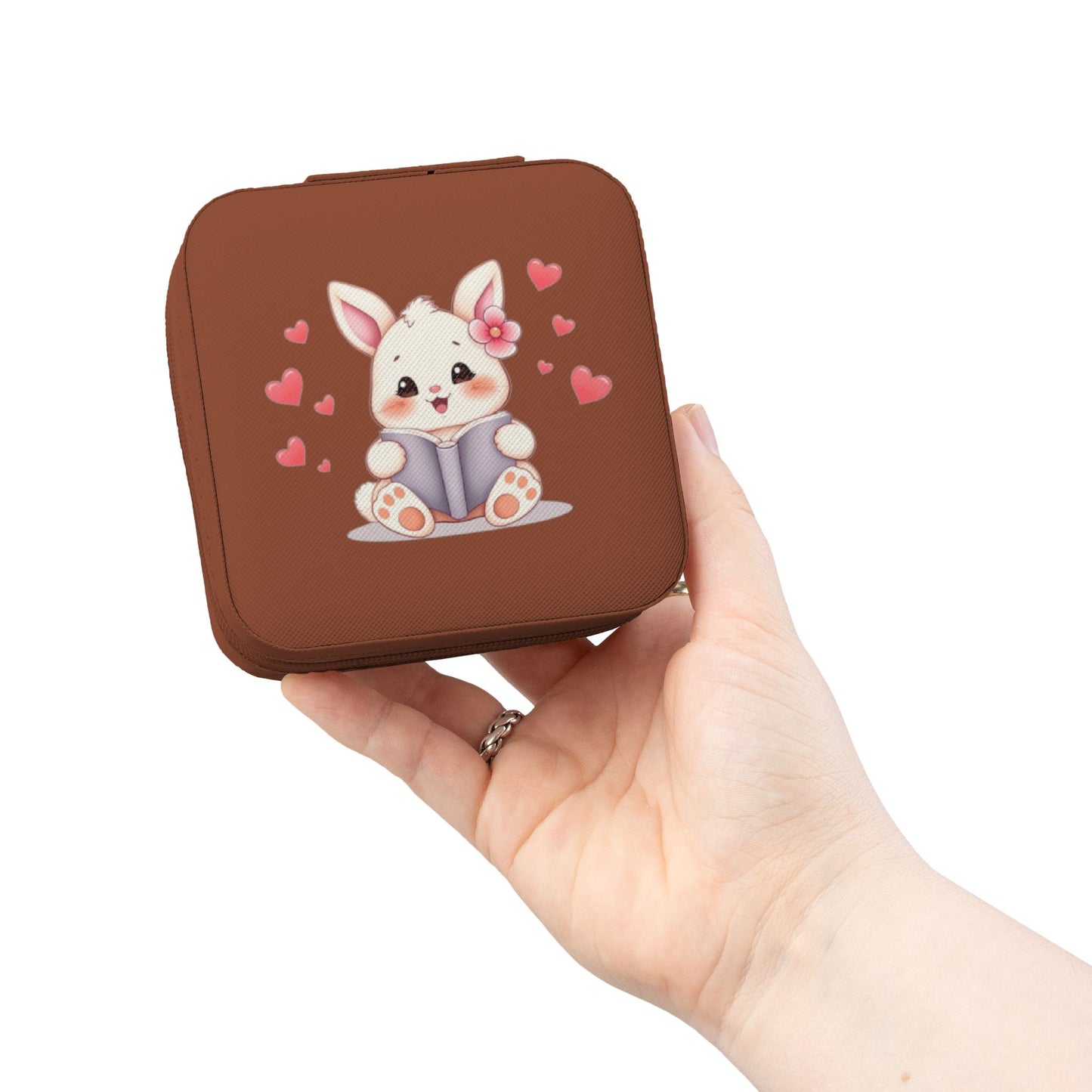 Travel Jewelry Case — Cute Bunny Heart Compact Organizer for Rings, Earrings & Necklaces