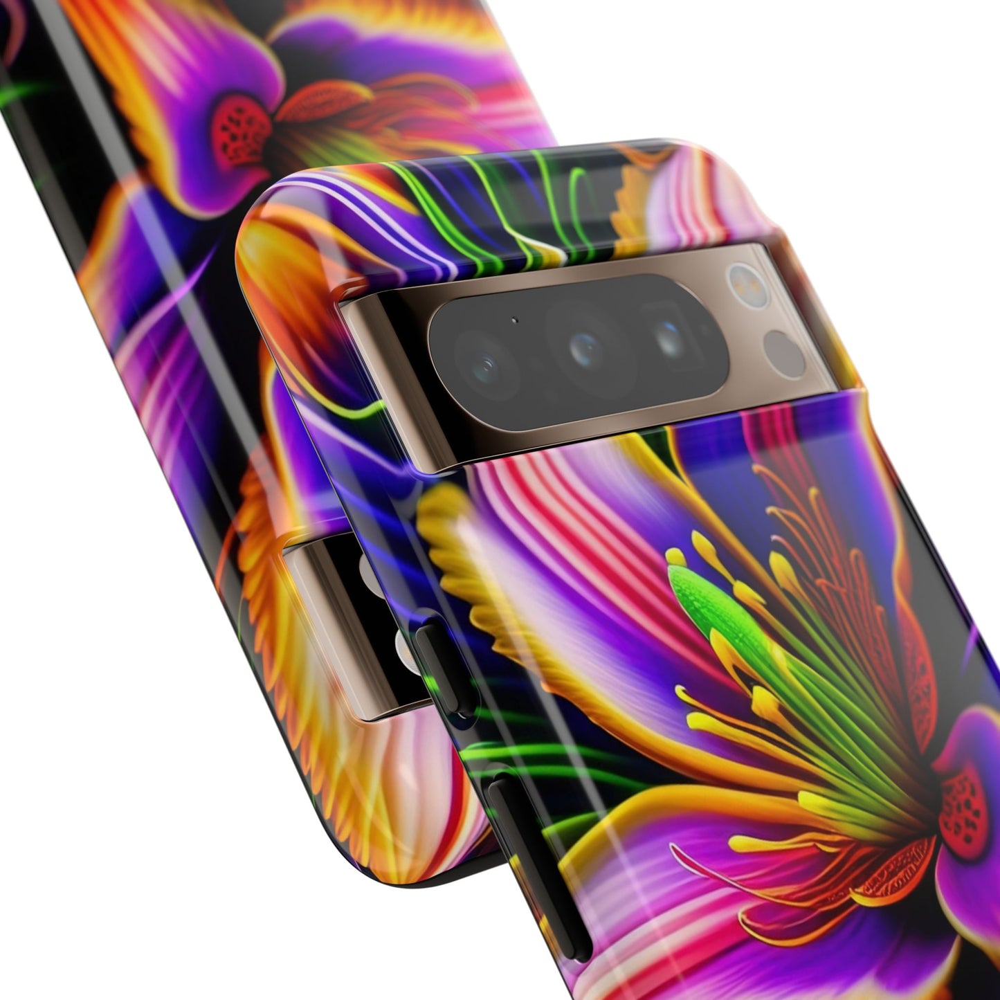 Floral Neon Tough Phone Case — Vivid Purple & Orange Lily Protective Cover