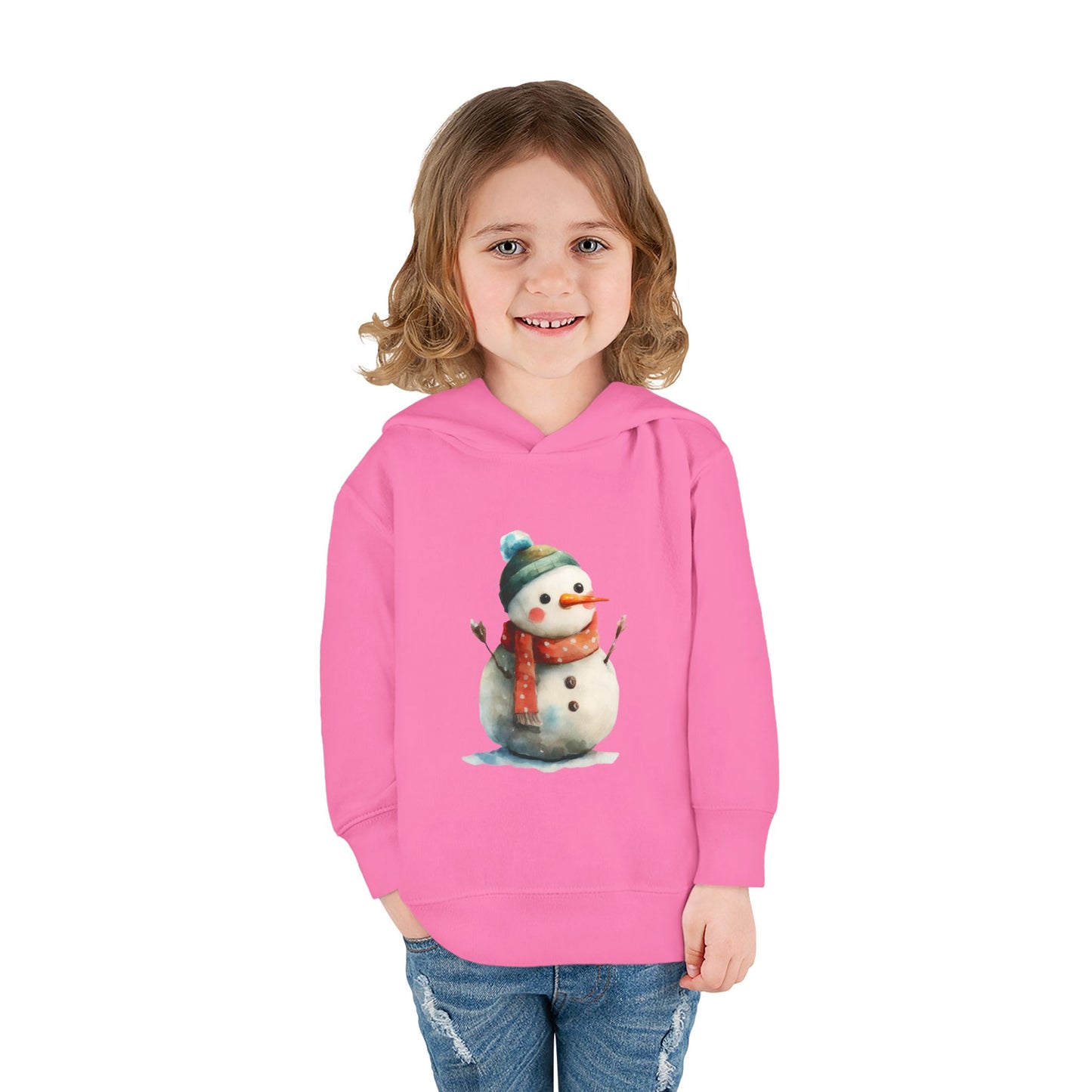 Cozy Snowman Toddler Pullover Fleece Hoodie - Winter Apparel, Cute Gift for Kids, Holiday Wear, Soft Hoodie for Toddlers, Christmas Outfit