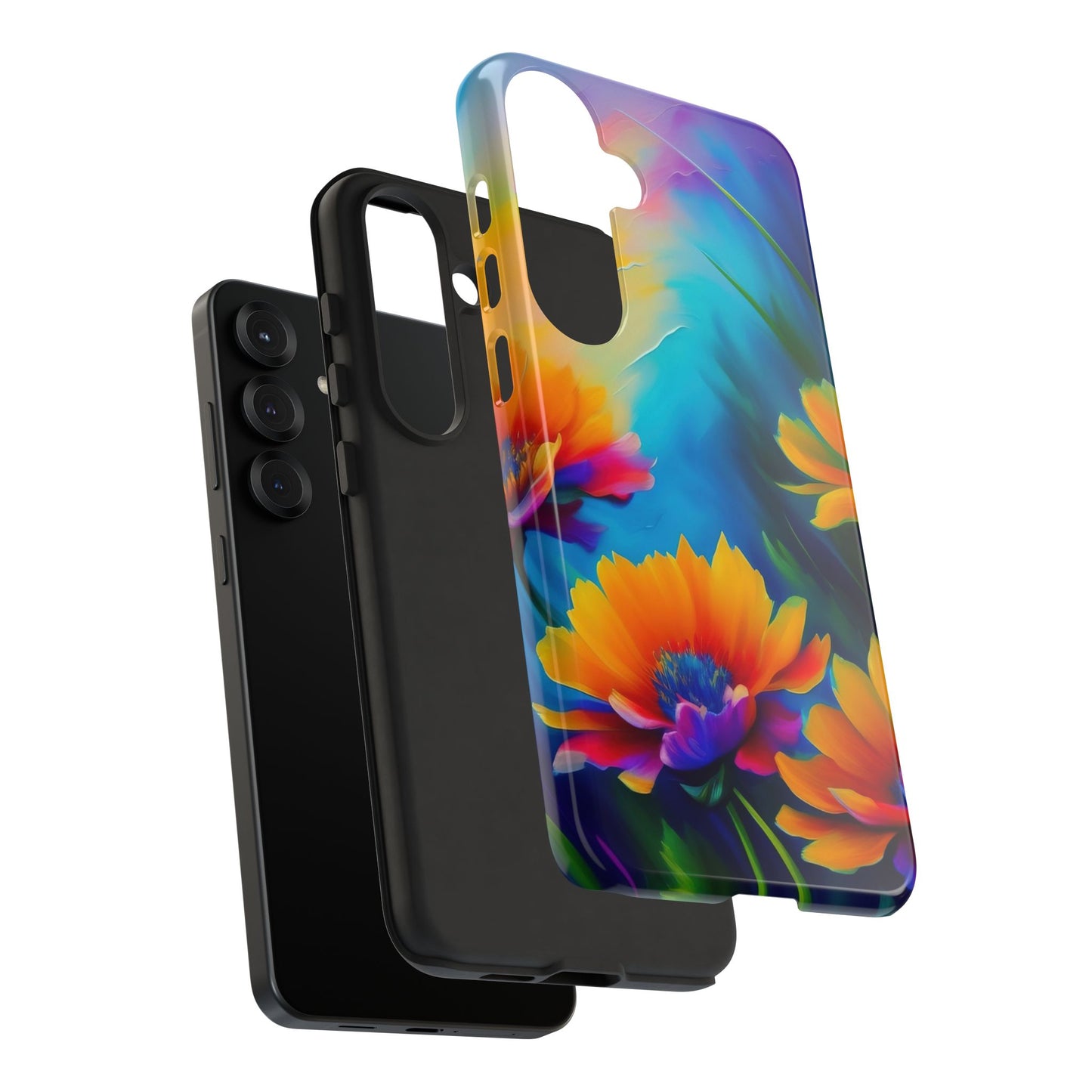 Floral Sunset Tough Phone Case — Vibrant Watercolor Flowers Protective Cover