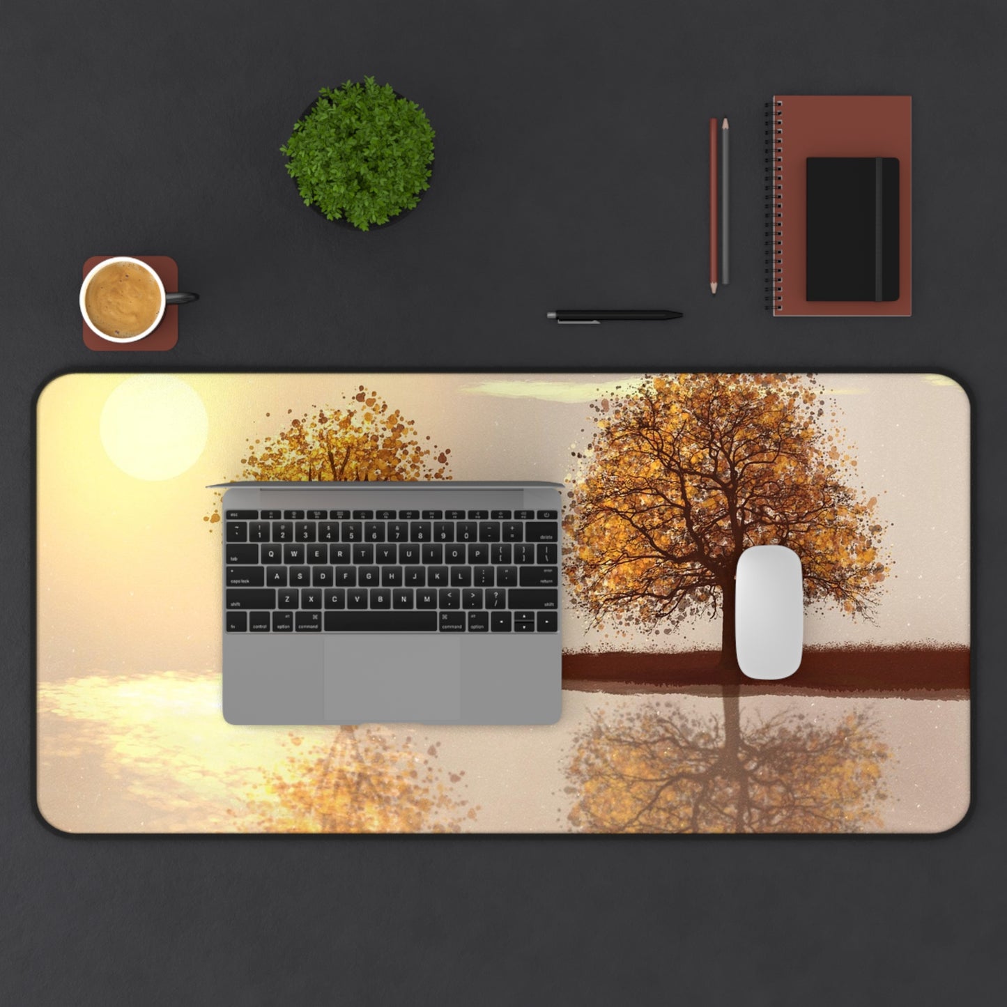 Autumn Reflection Desk Mat — Tranquil Sunset Tree Mouse Pad