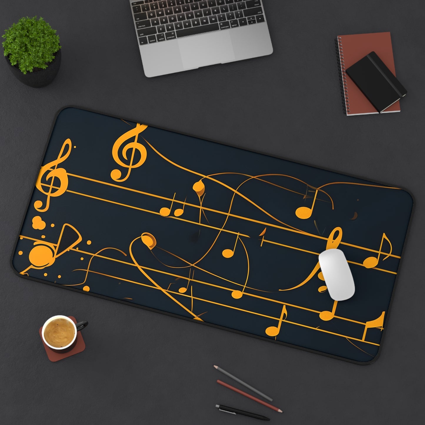 Music Notes Desk Mat – Golden Sheet Music Mouse Pad