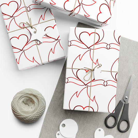 Heart Vine Gift Wrap Paper — Red Romantic Wrapping Sheets for Valentine’s Day & Weddings
