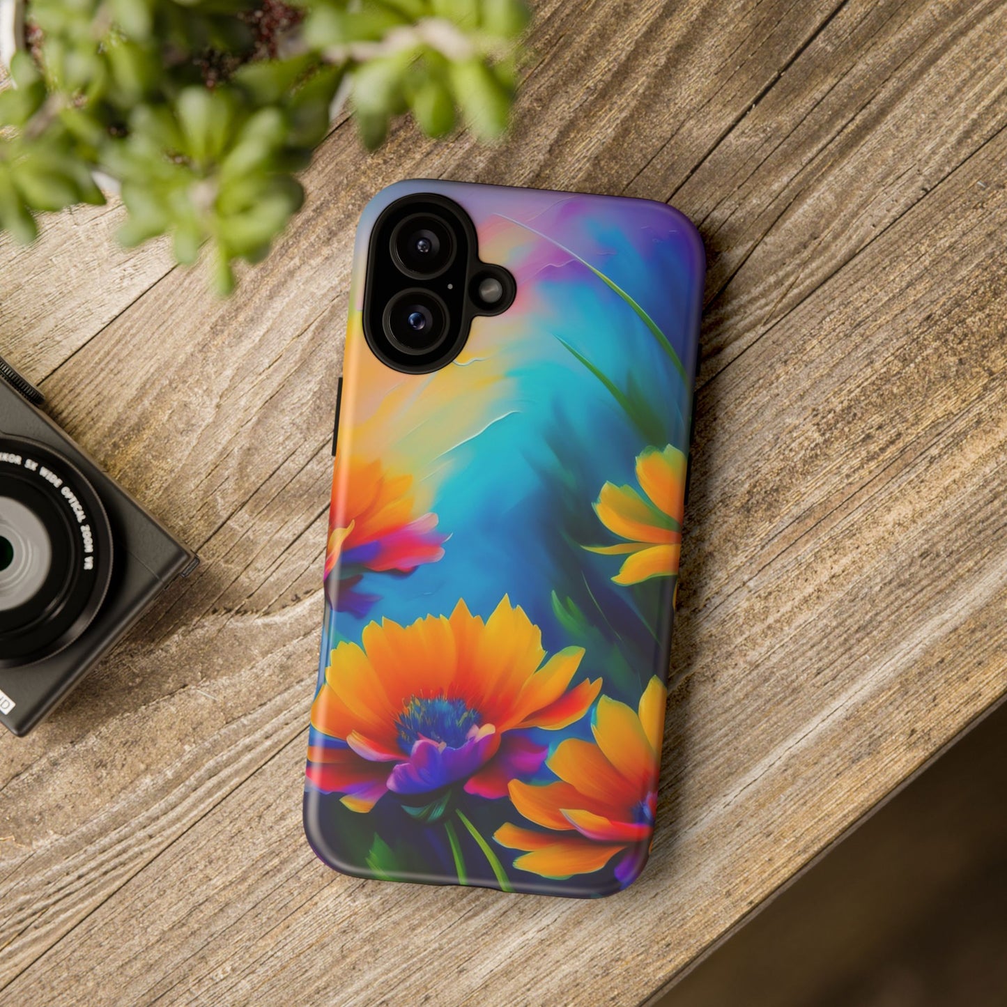 Floral Sunset Tough Phone Case — Vibrant Watercolor Flowers Protective Cover