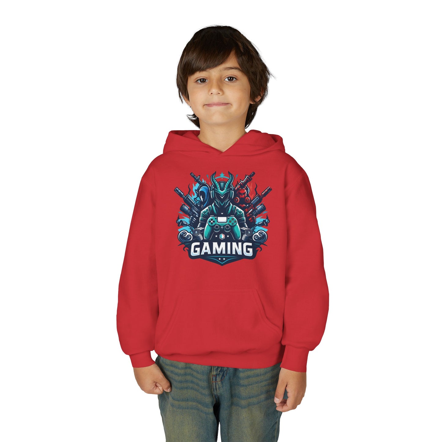 Youth Gaming Hoodie — Robotic Gamer Emblem Sweatshirt