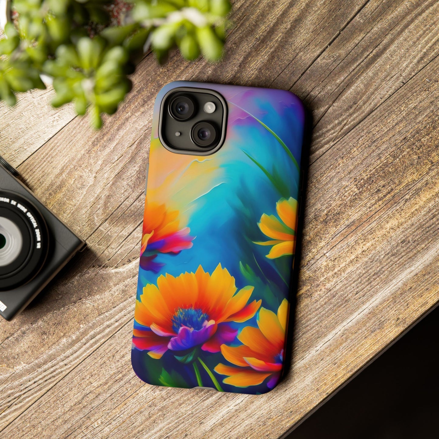 Floral Sunset Tough Phone Case — Vibrant Watercolor Flowers Protective Cover
