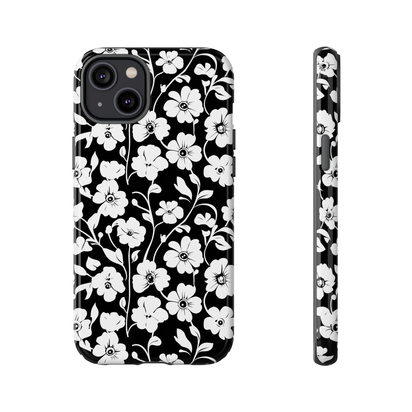 Floral Noir Tough Phone Case — Black & White Flower Protective Cover