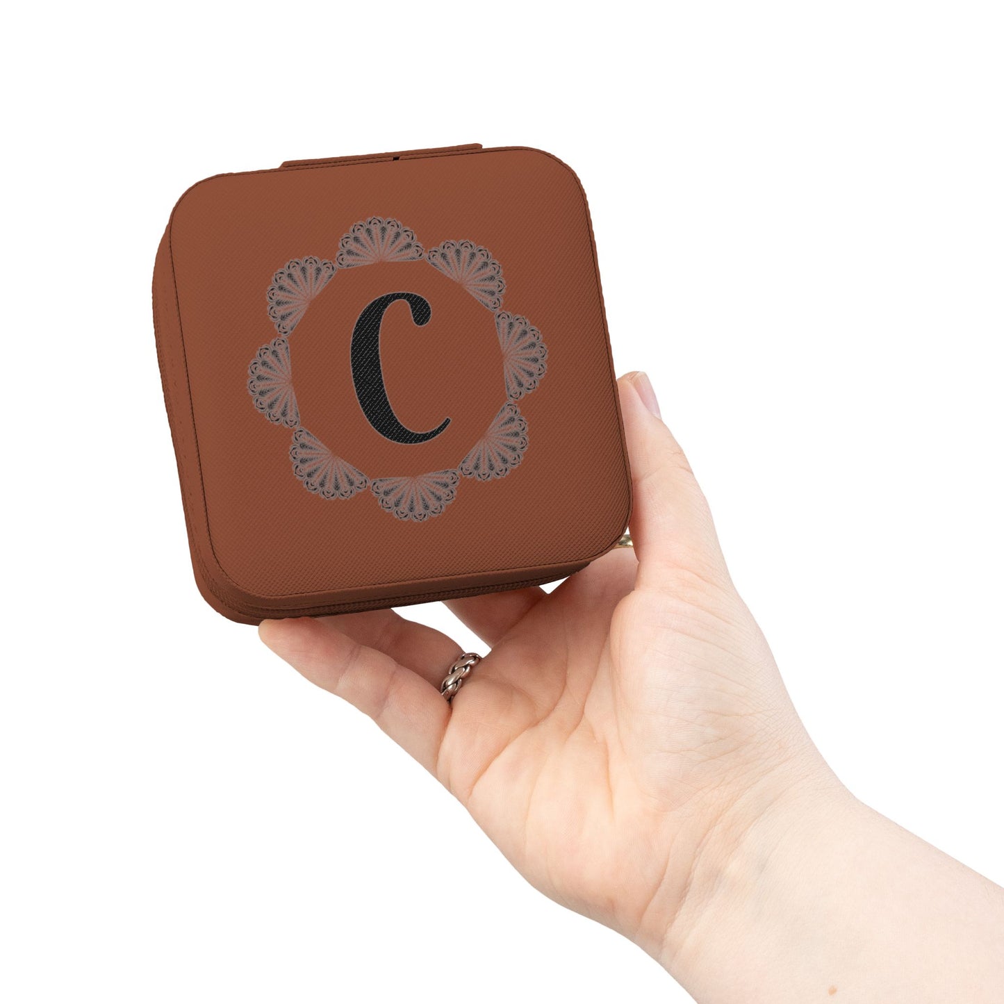 Personalized Monogram Jewelry Travel Case – Compact Rose Gold Organizer