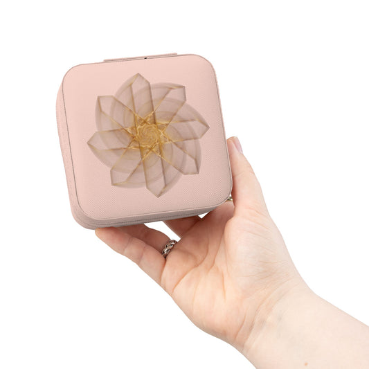 Compact Pink Jewelry Travel Case — Floral Zipper Organizer for Rings, Earrings & Necklaces