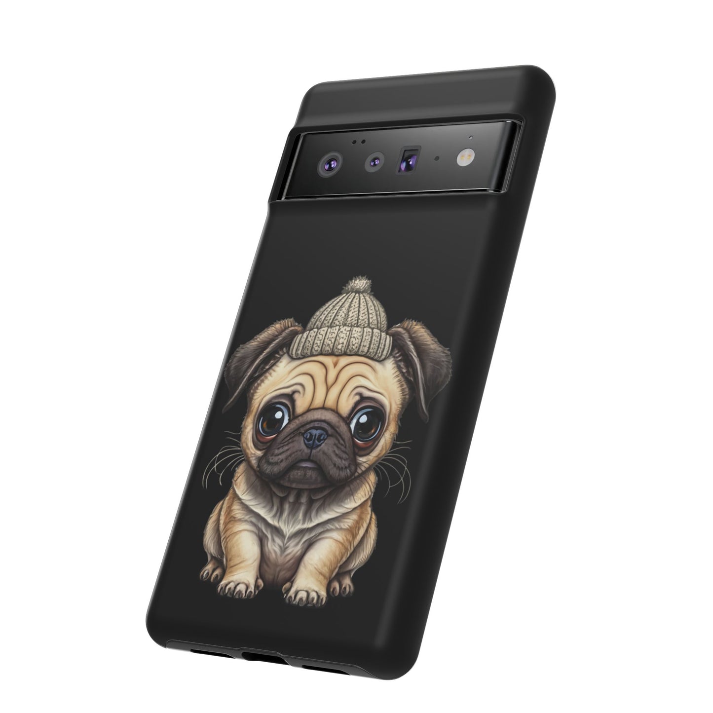 Pug Phone Case – Cute Pug Puppy Illustration on Black Tough Case