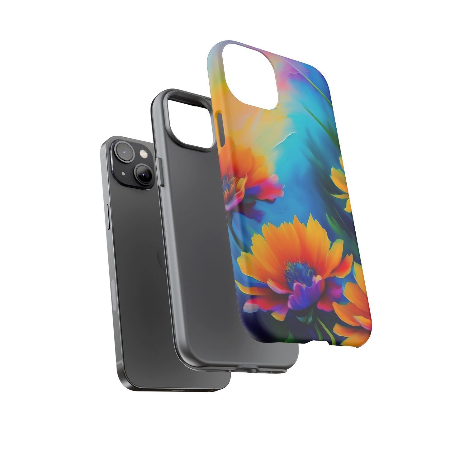 Floral Burst Tough Phone Case — Vibrant Watercolor Flowers Protective Cover