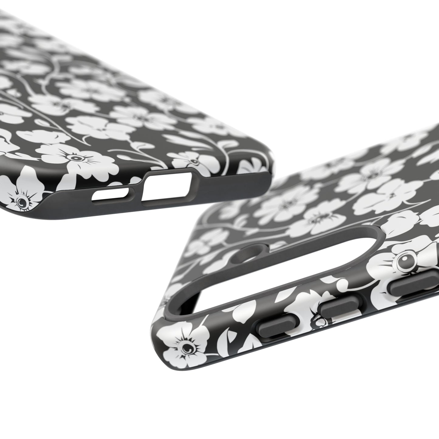 Floral Noir Tough Phone Case — Black & White Flower Protective Cover