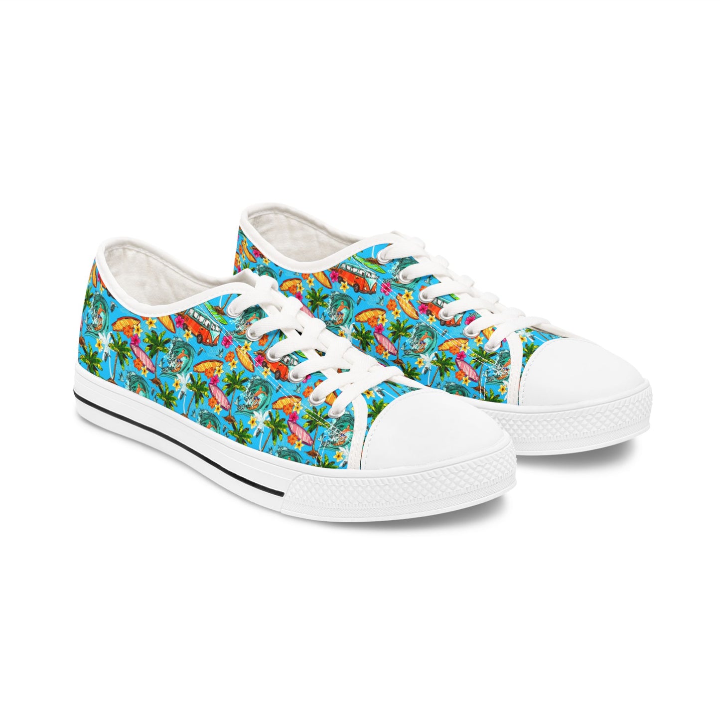 Low Top Sneakers — Tropical Flamingo Print Canvas Shoes