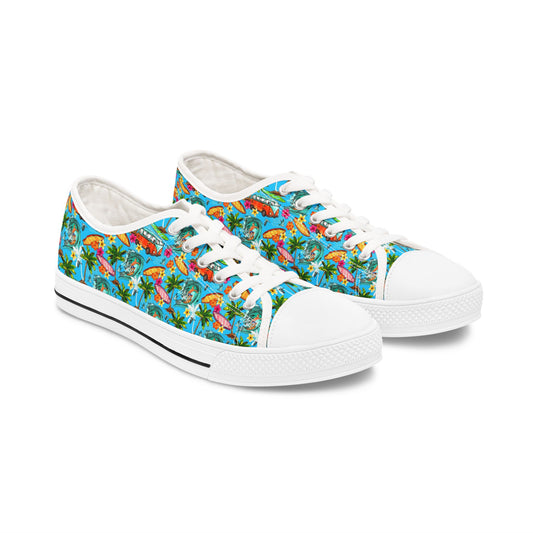 Low Top Sneakers — Tropical Flamingo Print Canvas Shoes